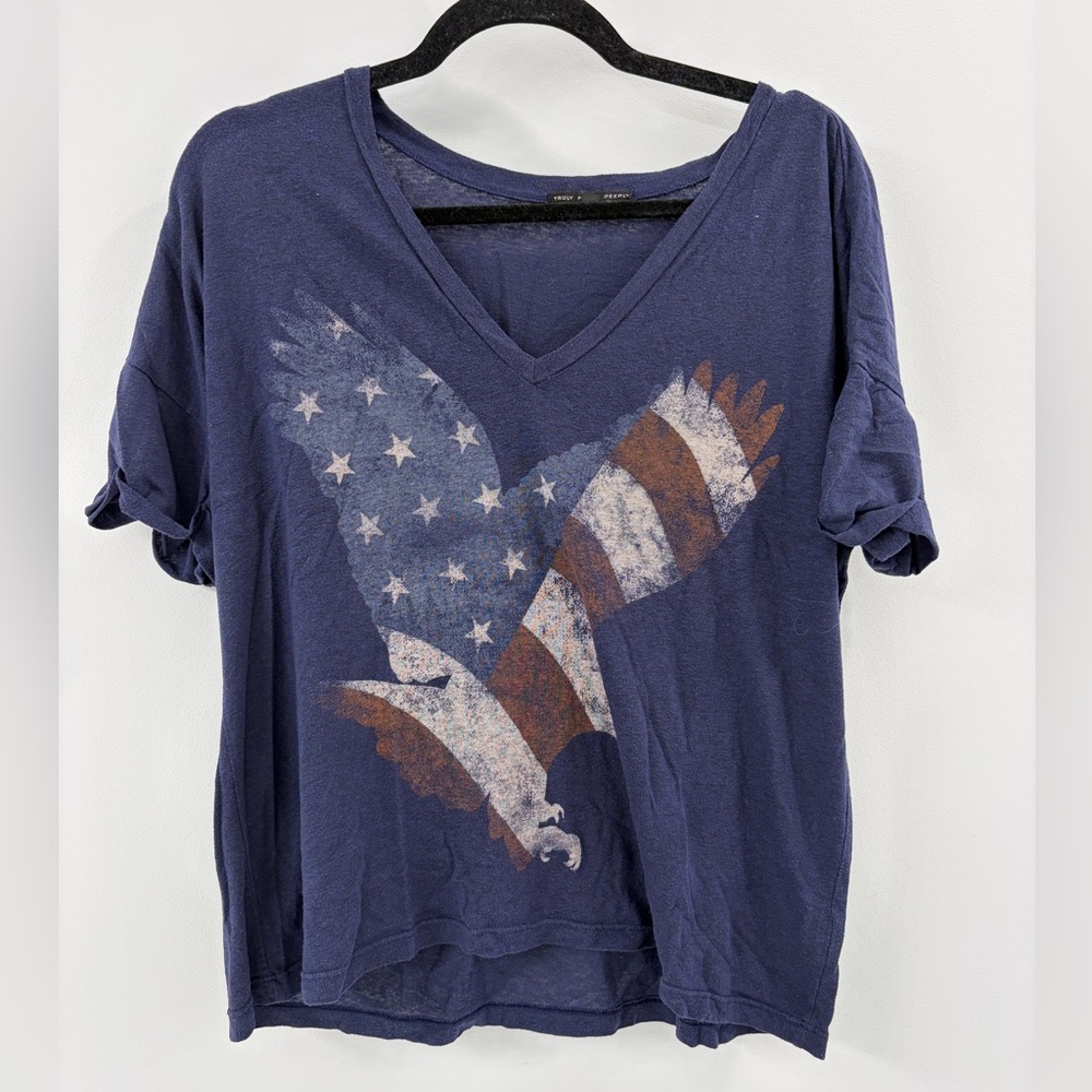 Blue V-Neck USA Eagle Tee - Small